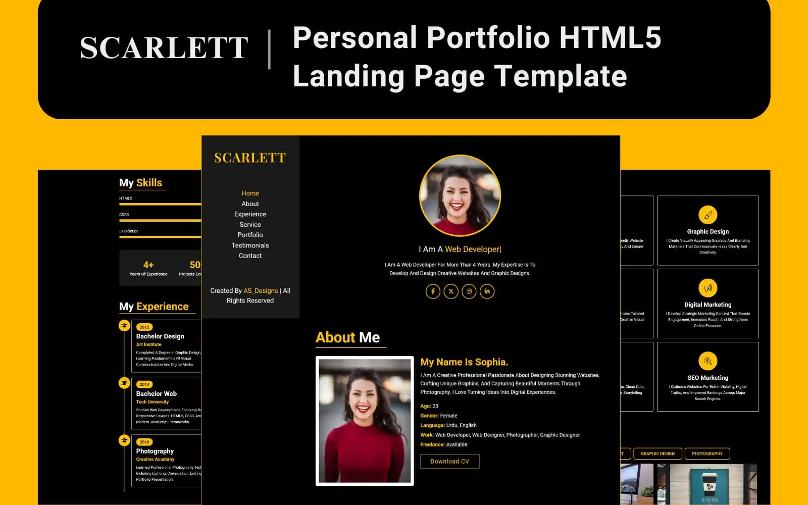 Scarlett - Personal Portfolio HTML5 Landing Page Template